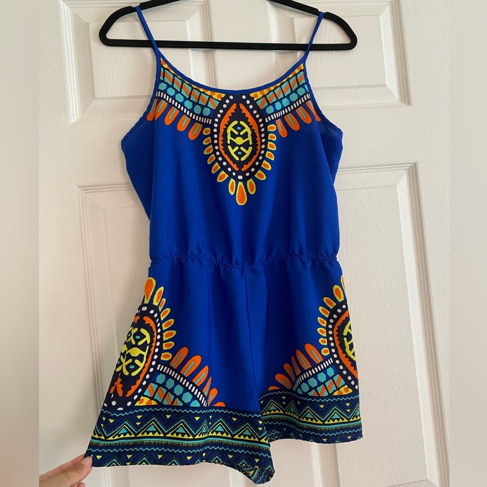 Dashiki Blue Geometric Romper